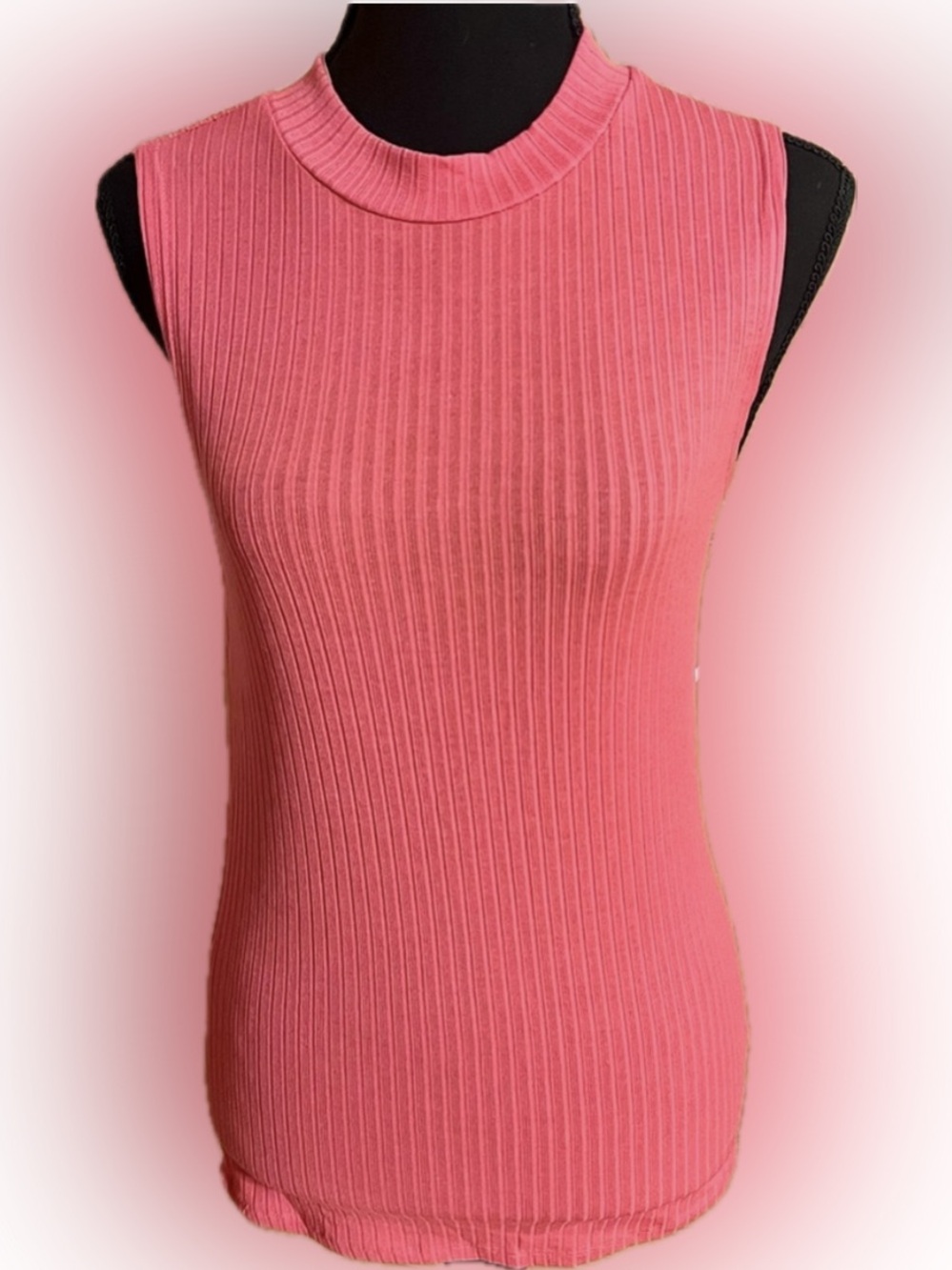 New VTG Wishful Park Rose of Sharon Pink Ribbed Knit Shell Top Size M Clean Girl